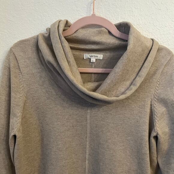 Tyler Böe Cowl Neck Tunic Sweater Large Cashmere Blend Beige Tan Preppy Classic - Picture 4 of 12